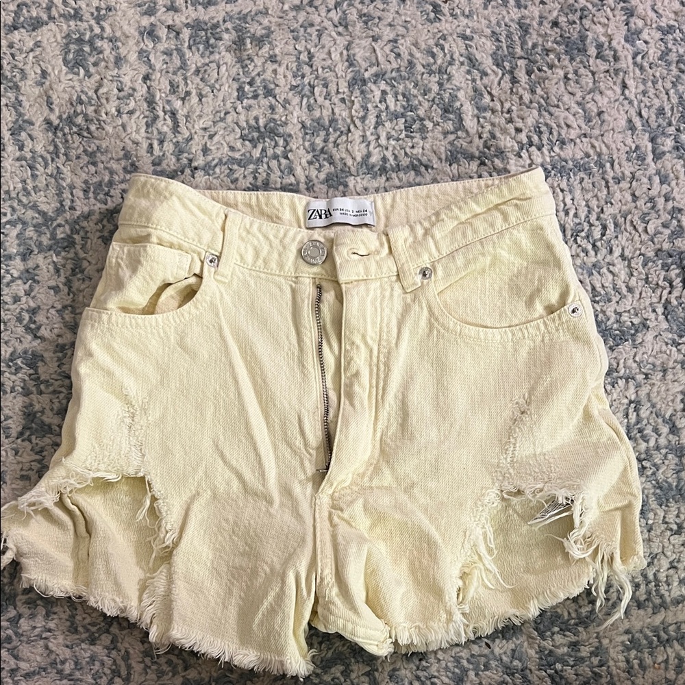 Zara Women's Light Yellow Denim Shorts